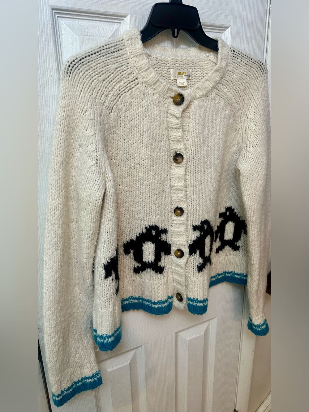 Anthropologie Maeve Penguin Cardigan Wool Blend Sweater, Medium - Picture 4 of 8